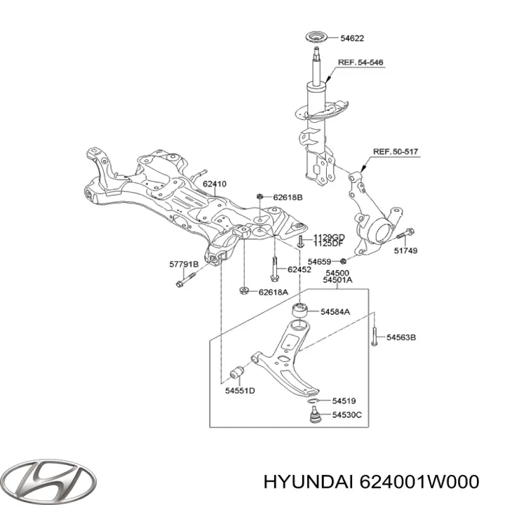 624001W000 Hyundai/Kia viga de suspensão dianteira (plataforma veicular)