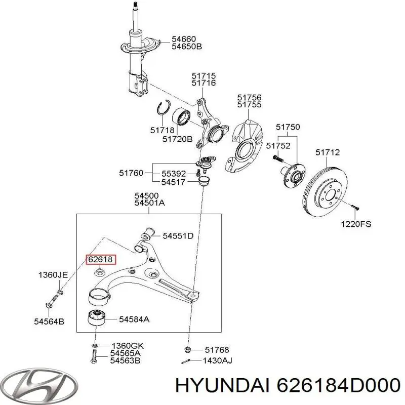Porca de parafuso de fixação de braço oscilante dianteiro inferior para Hyundai I20 (PB)