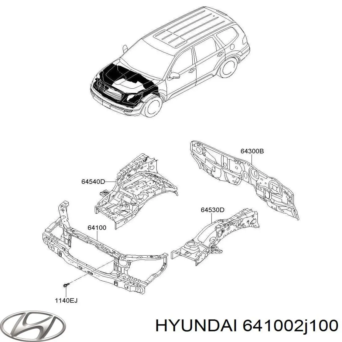 641002J100 Hyundai/Kia суппорт радиатора в сборе (монтажная панель крепления фар)