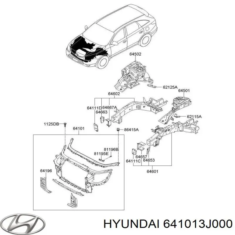 641013J000 Hyundai/Kia суппорт радиатора в сборе (монтажная панель крепления фар)