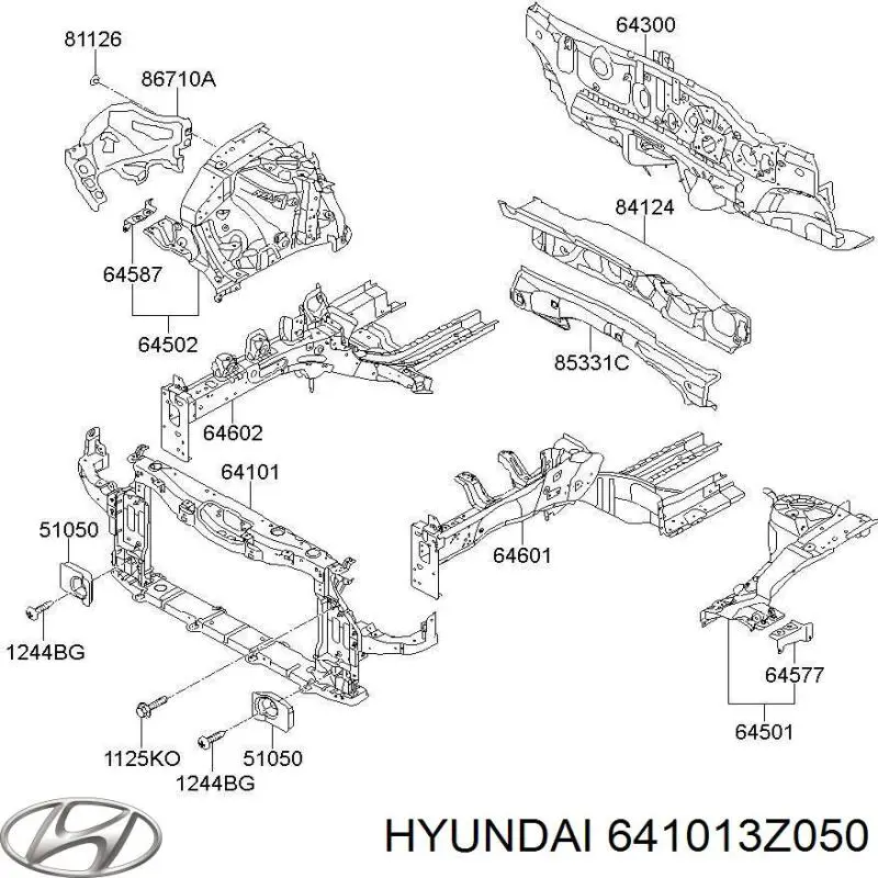 Суппорт радиатора в сборе (монтажная панель крепления фар) Hyundai/Kia 641013Z050