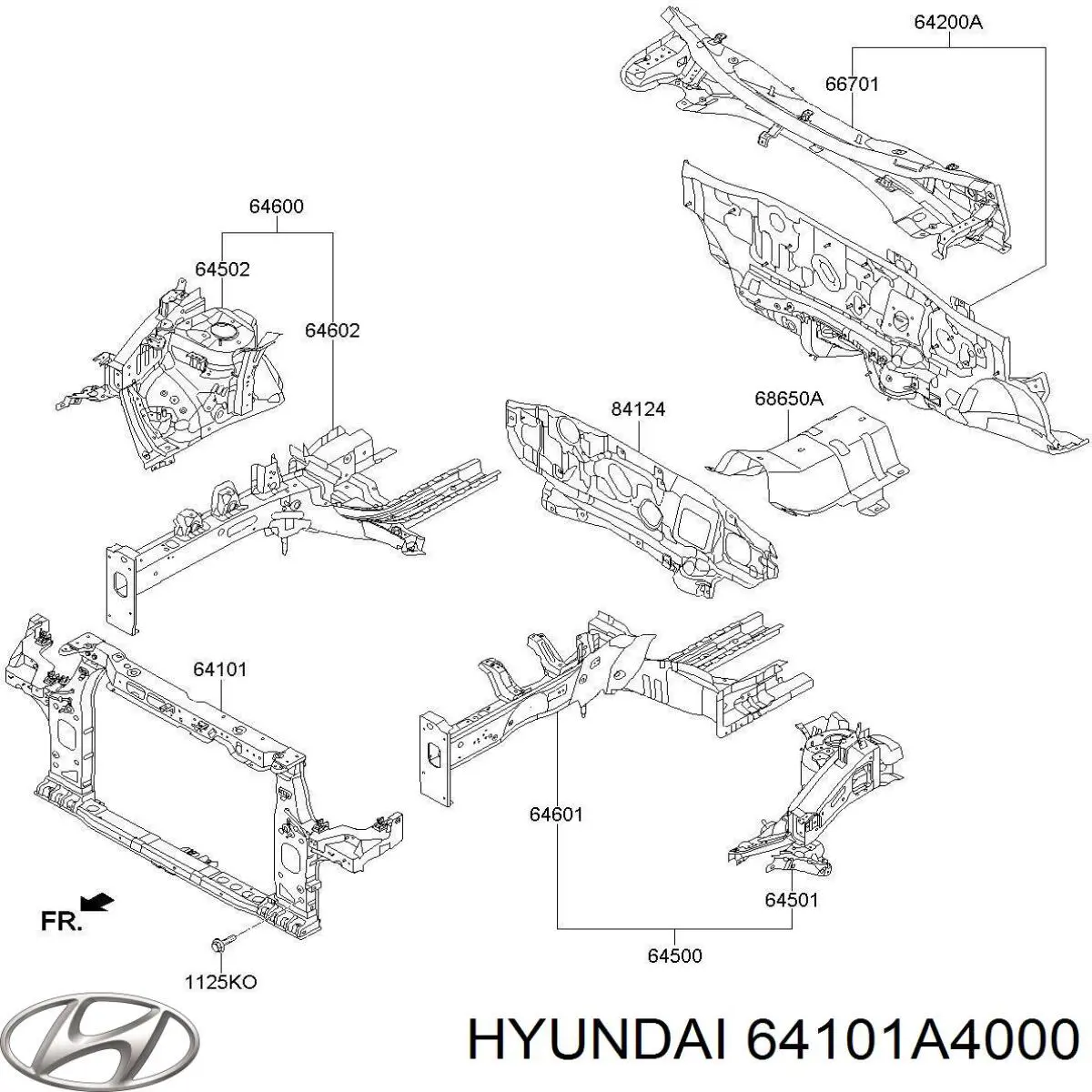 64101A4000 Hyundai/Kia suporte do radiador montado (painel de montagem de fixação das luzes)