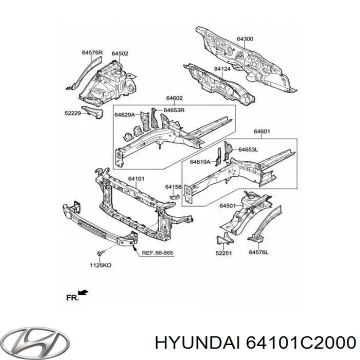 64101C2000 Hyundai/Kia суппорт радиатора в сборе (монтажная панель крепления фар)