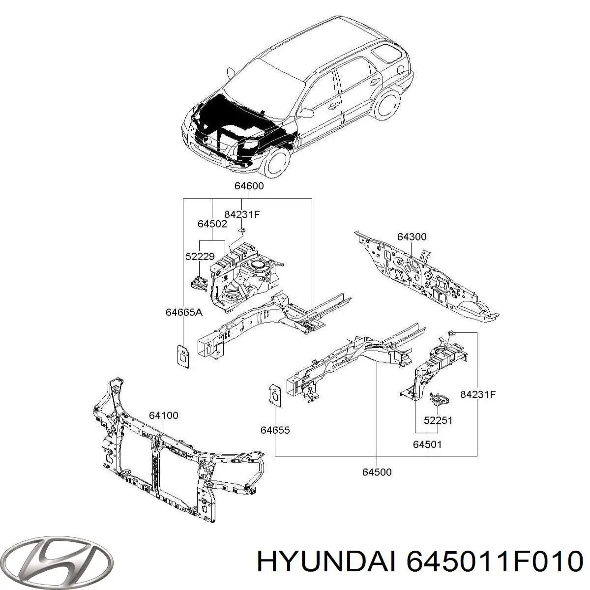 645011F010 Hyundai/Kia arco do pára-lama dianteiro esquerdo