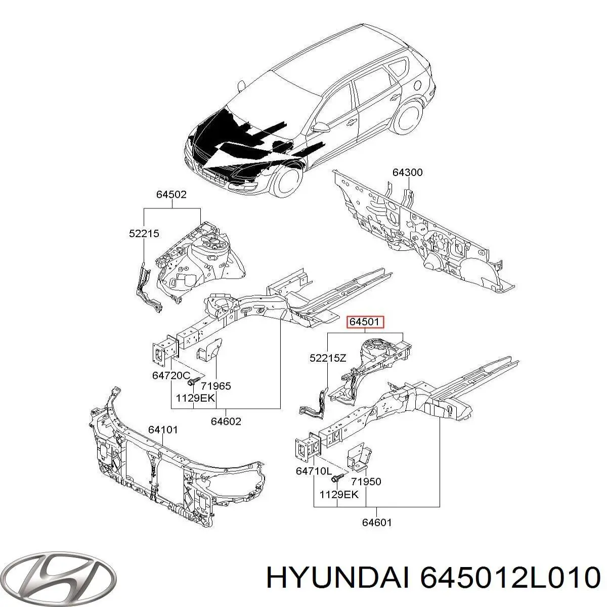 645012L010 Hyundai/Kia Панель брызговика (лонжерона) моторного отсека, левая