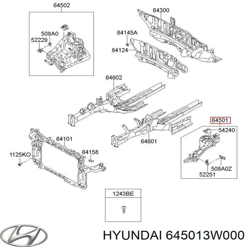 645013W000 Hyundai/Kia Панель брызговика (лонжерона) моторного отсека, левая