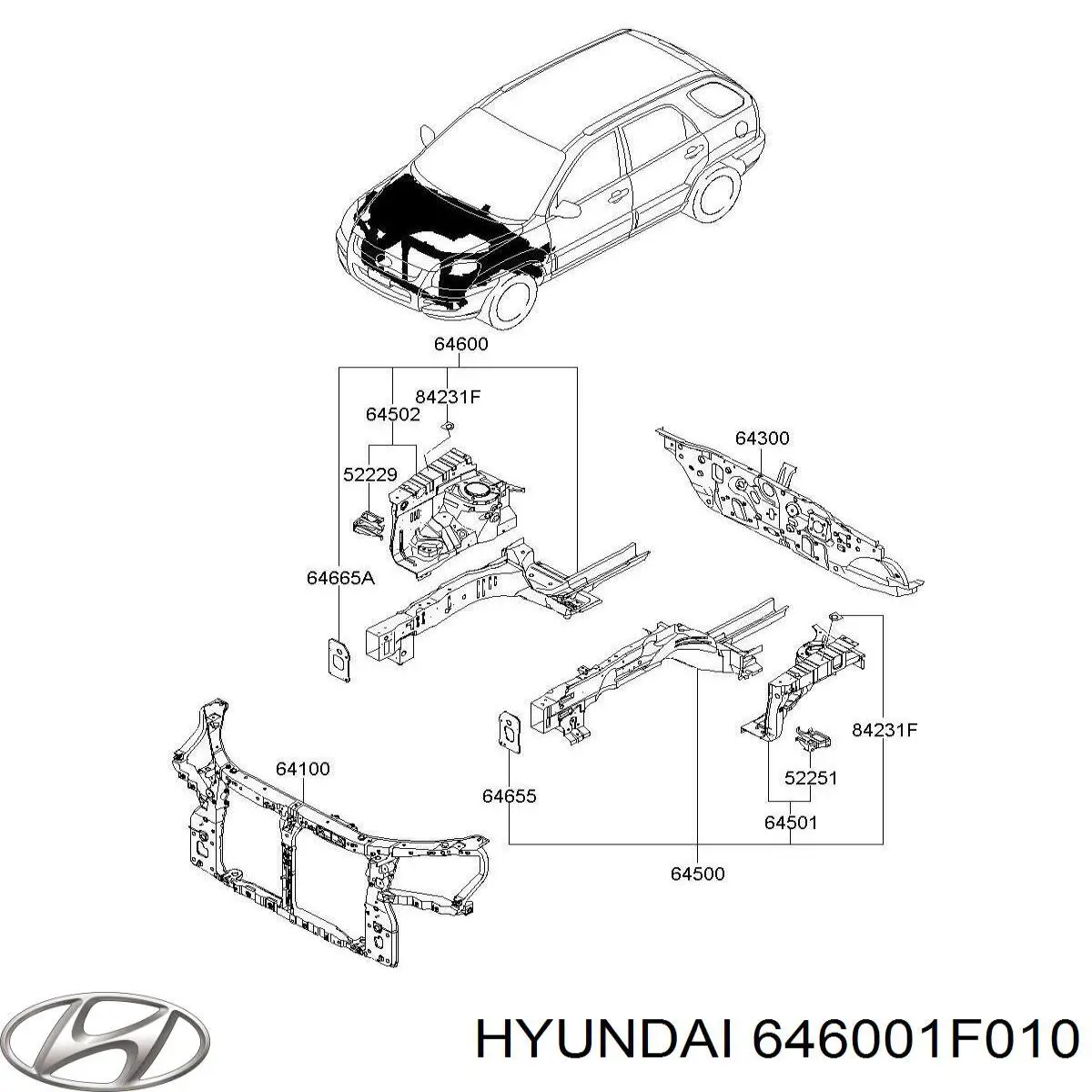 646001F010 Hyundai/Kia лонжерон рамы передний правый
