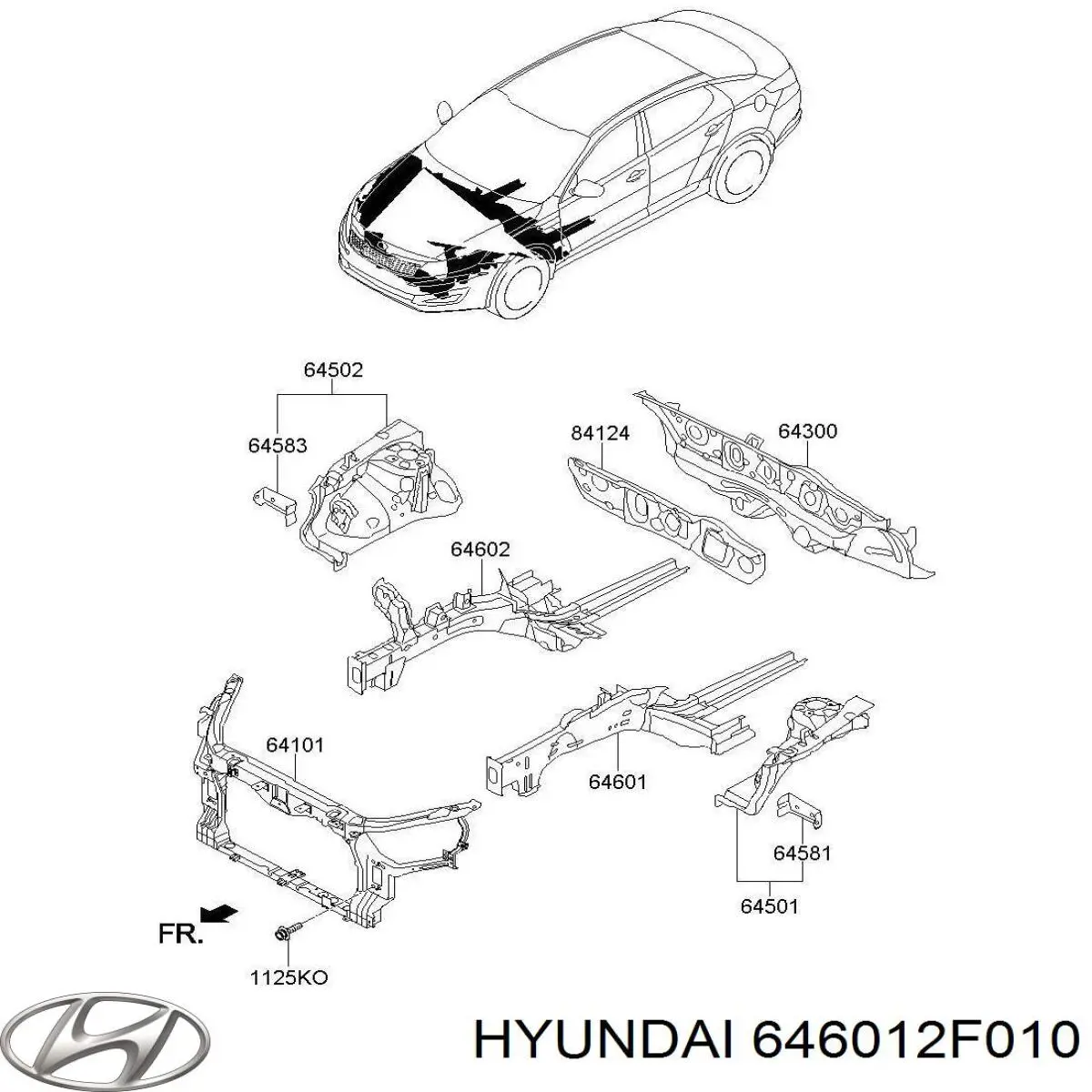 646012F010 Hyundai/Kia longarina de chassi dianteira esquerda