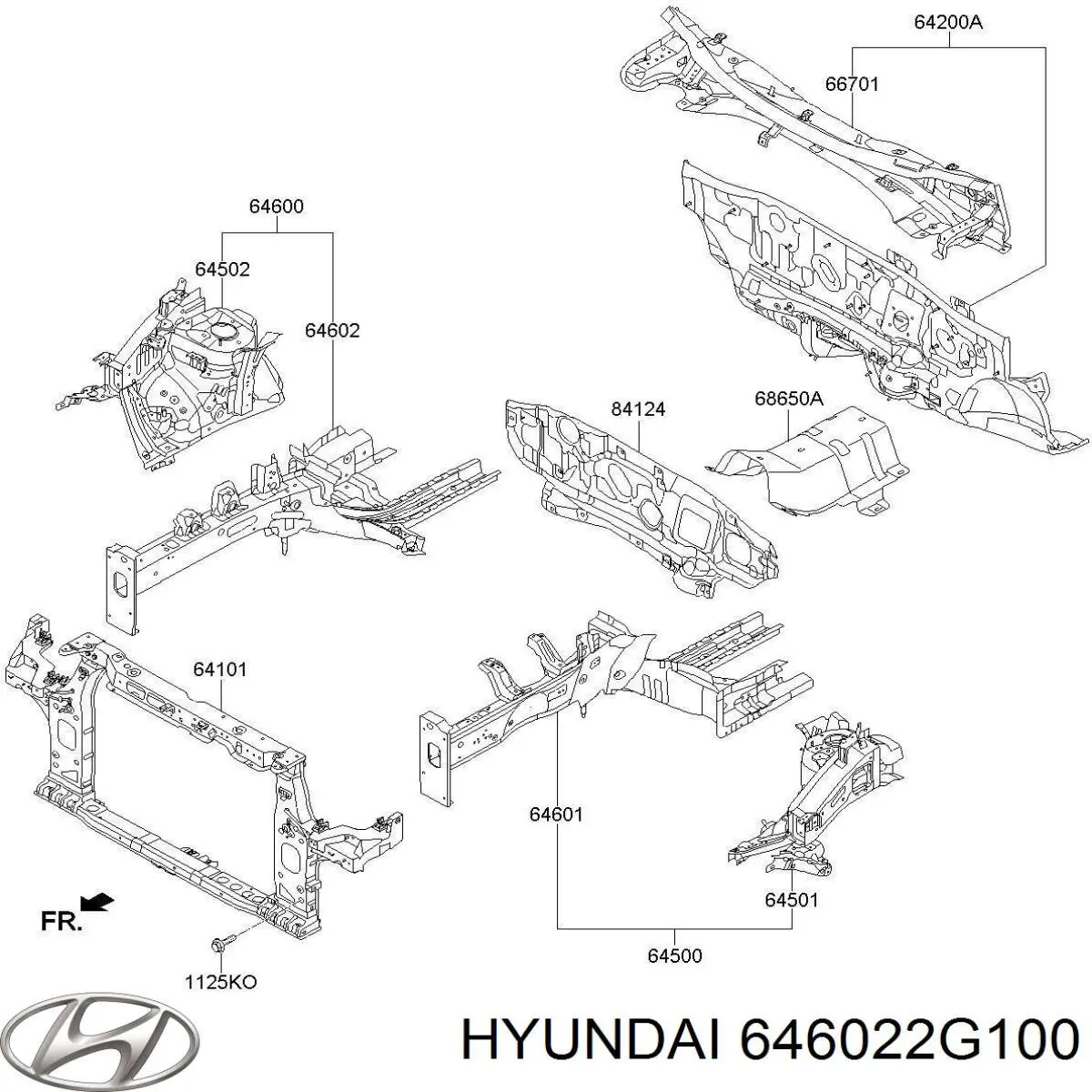 646022G100 Hyundai/Kia лонжерон рамы передний правый