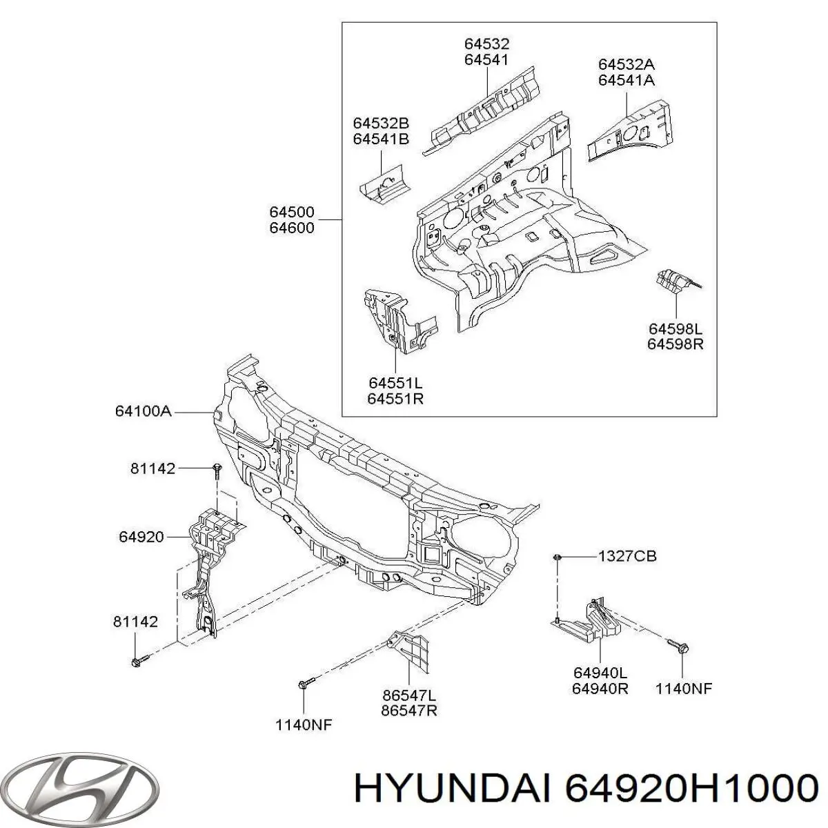 64920H1000 Hyundai/Kia suporte do radiador vertical (painel de montagem de fixação das luzes)