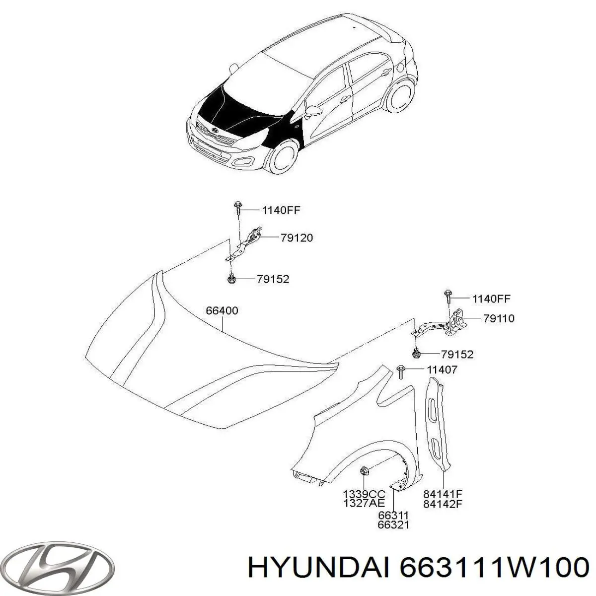 Крыло переднее левое Hyundai/Kia 663111W100