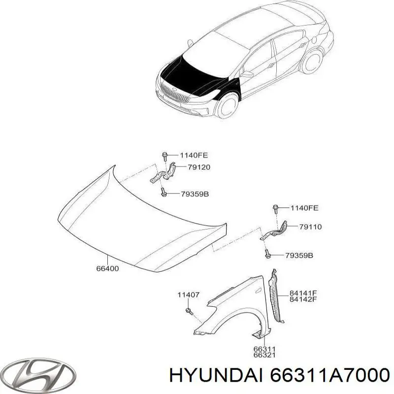 Крыло переднее левое Hyundai/Kia 66311A7000