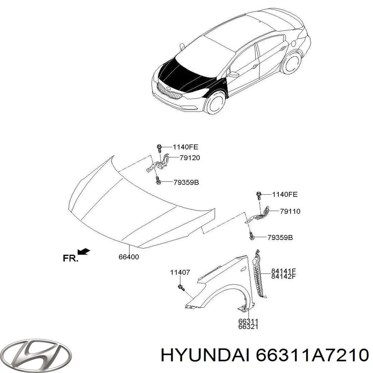 66311-A7210 Hyundai/Kia pára-lama dianteiro esquerdo