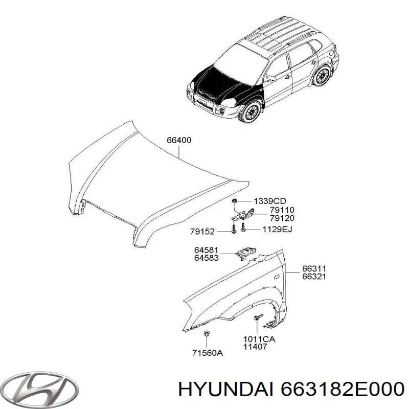 Купить 663182E000 Hyundai/Kia Кронштейн крепления крыла переднего левого задний