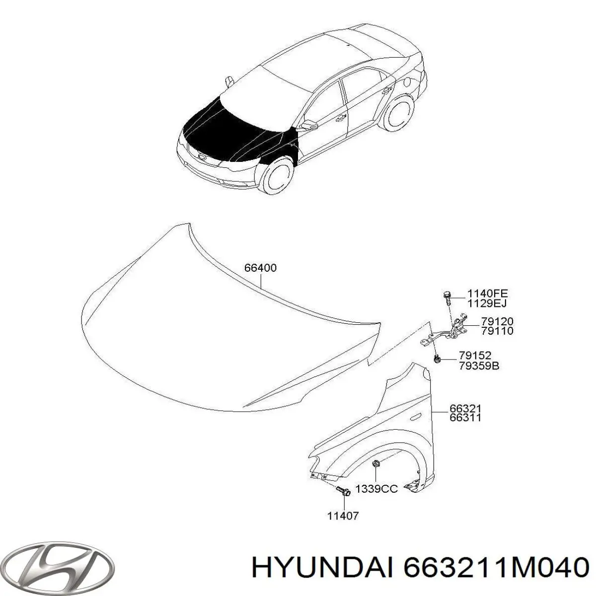 Крыло переднее правое 663211M040 Hyundai/Kia