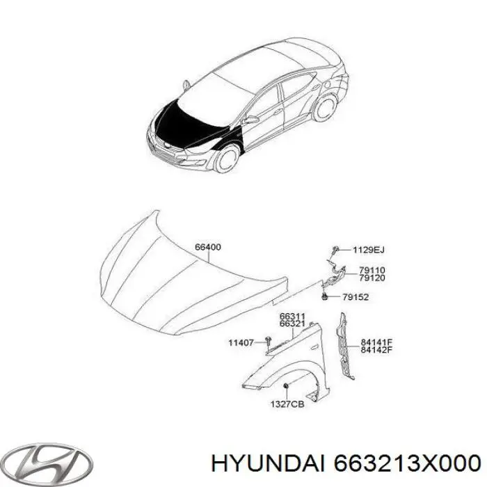 Крило переднє праве 663213X000 Hyundai/Kia