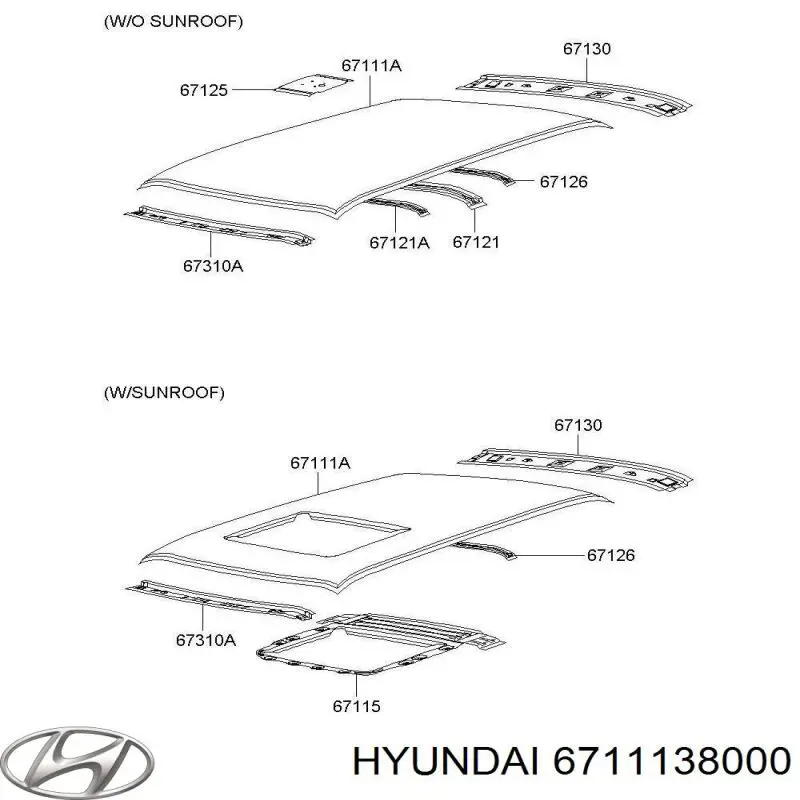 6711138000 Hyundai/Kia Крыша кабины (кузова)