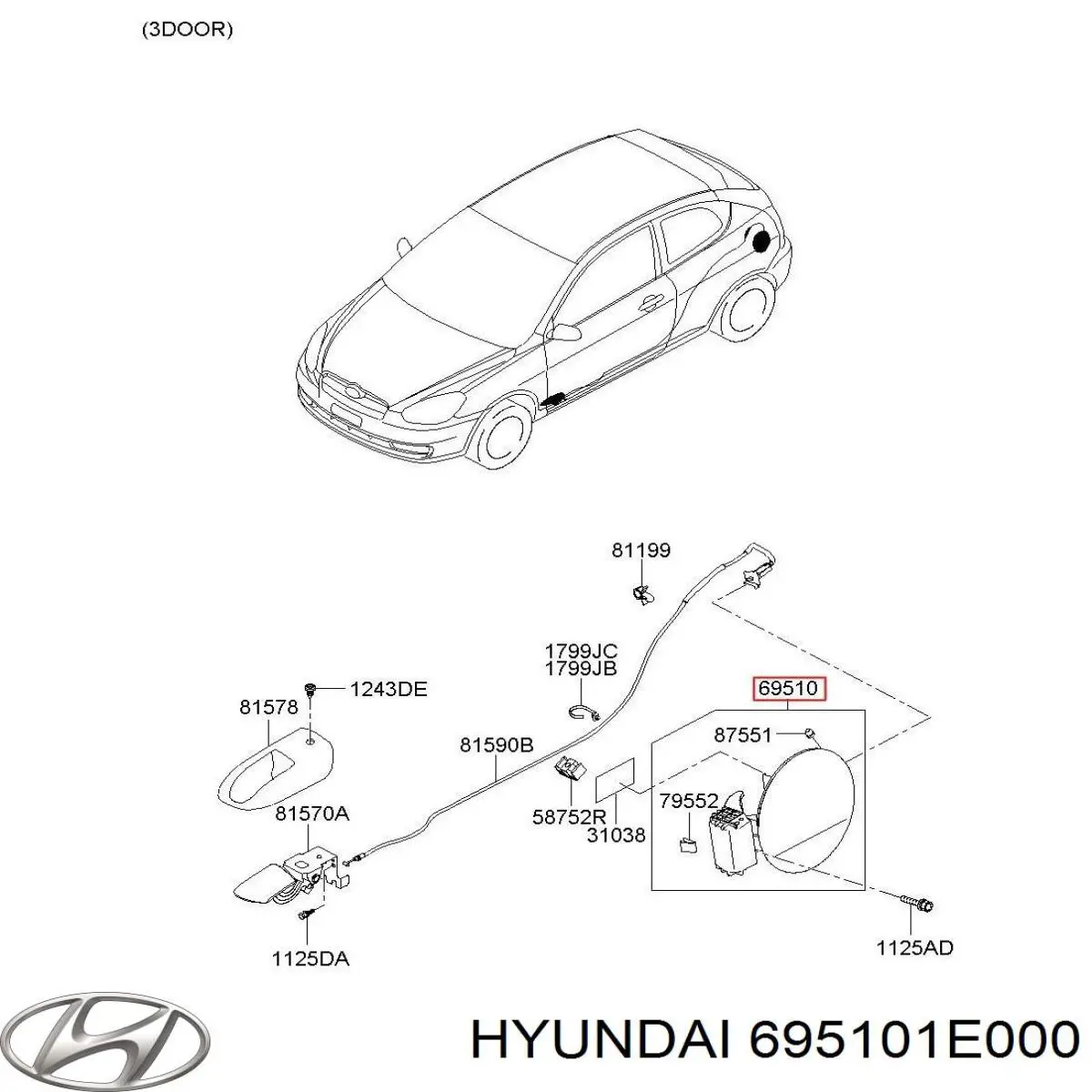 Лючок (дверца) бензобака Hyundai/Kia 695101E000 цена, от 32.19 USD