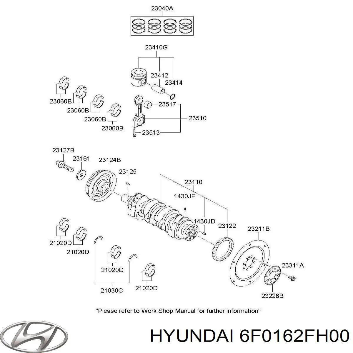 Вал коленчатый и маховик Hyundai/Kia 6F0162FH00 цена, от 838.98 USD
