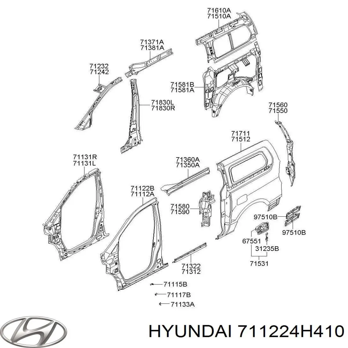 Боковина кузова правая 711224H410 Hyundai/Kia