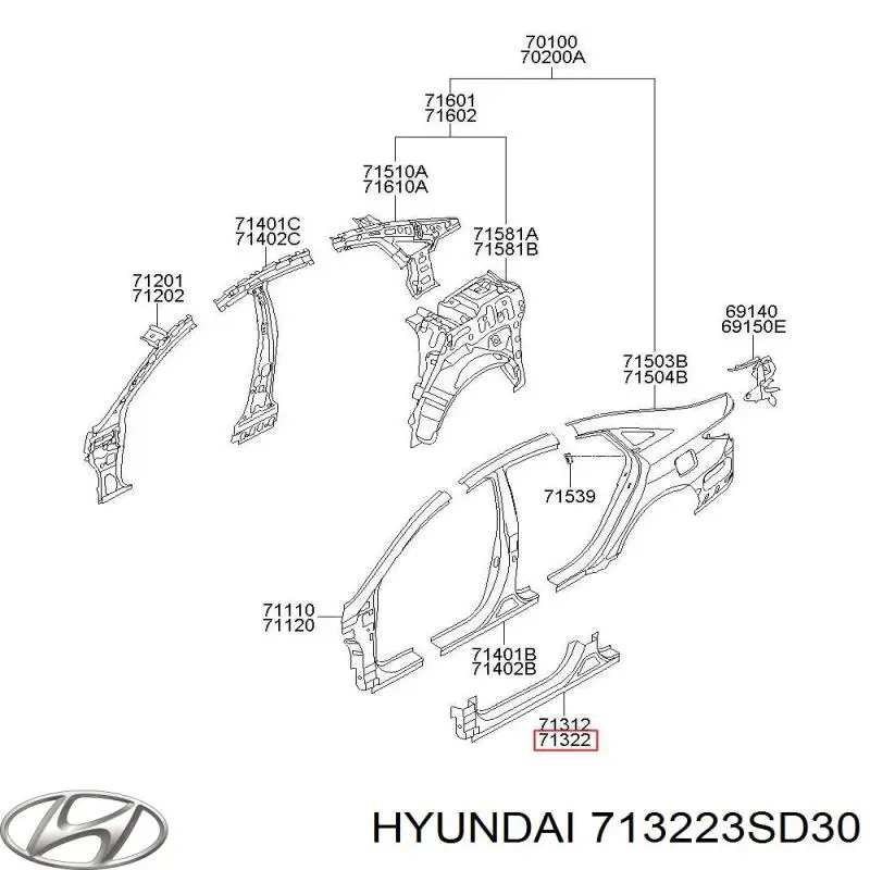 Порог внешний правый на Hyundai Sonata YF