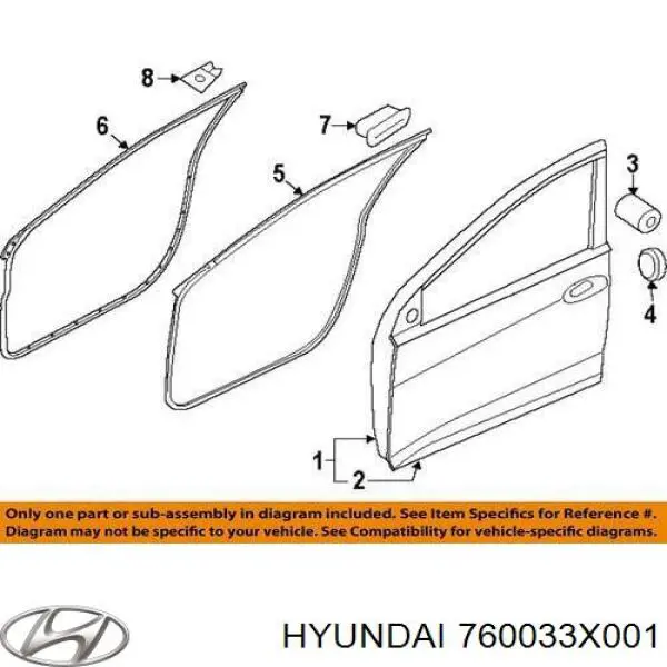 Передняя левая дверь Hyundai/Kia 760033X000 цена, от  USD