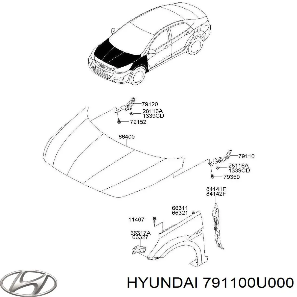 791100U000 Hyundai/Kia Шарнир капота левый