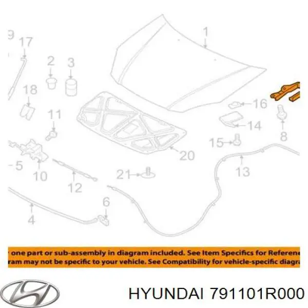 Петля капота, левая Hyundai/Kia 791101R000 цена, от 16.91 USD