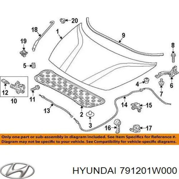 791201W000 Hyundai/Kia петля капота правая