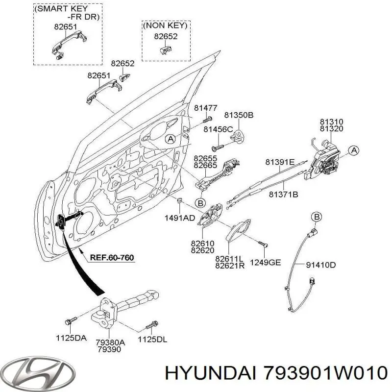 793901W010 Hyundai/Kia Ограничитель открывания двери передний правый