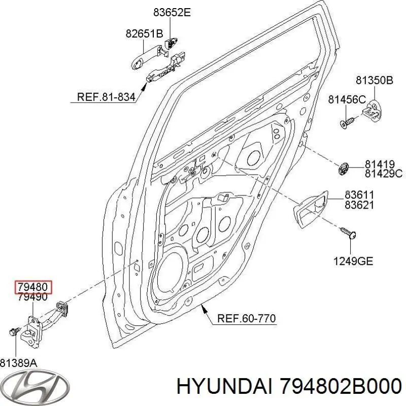Ограничитель открывания двери задний левый Hyundai/Kia 794802B000