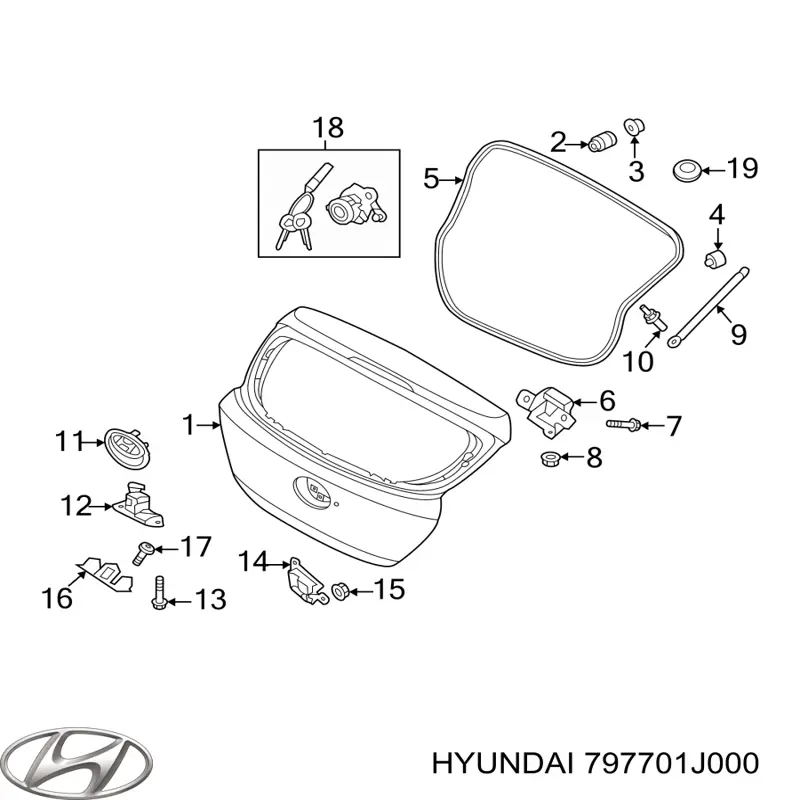 Навеска двери задней (и механизм уравновешивания замка двери задка) Hyundai/Kia 797701J000 цена, от 12.77 USD