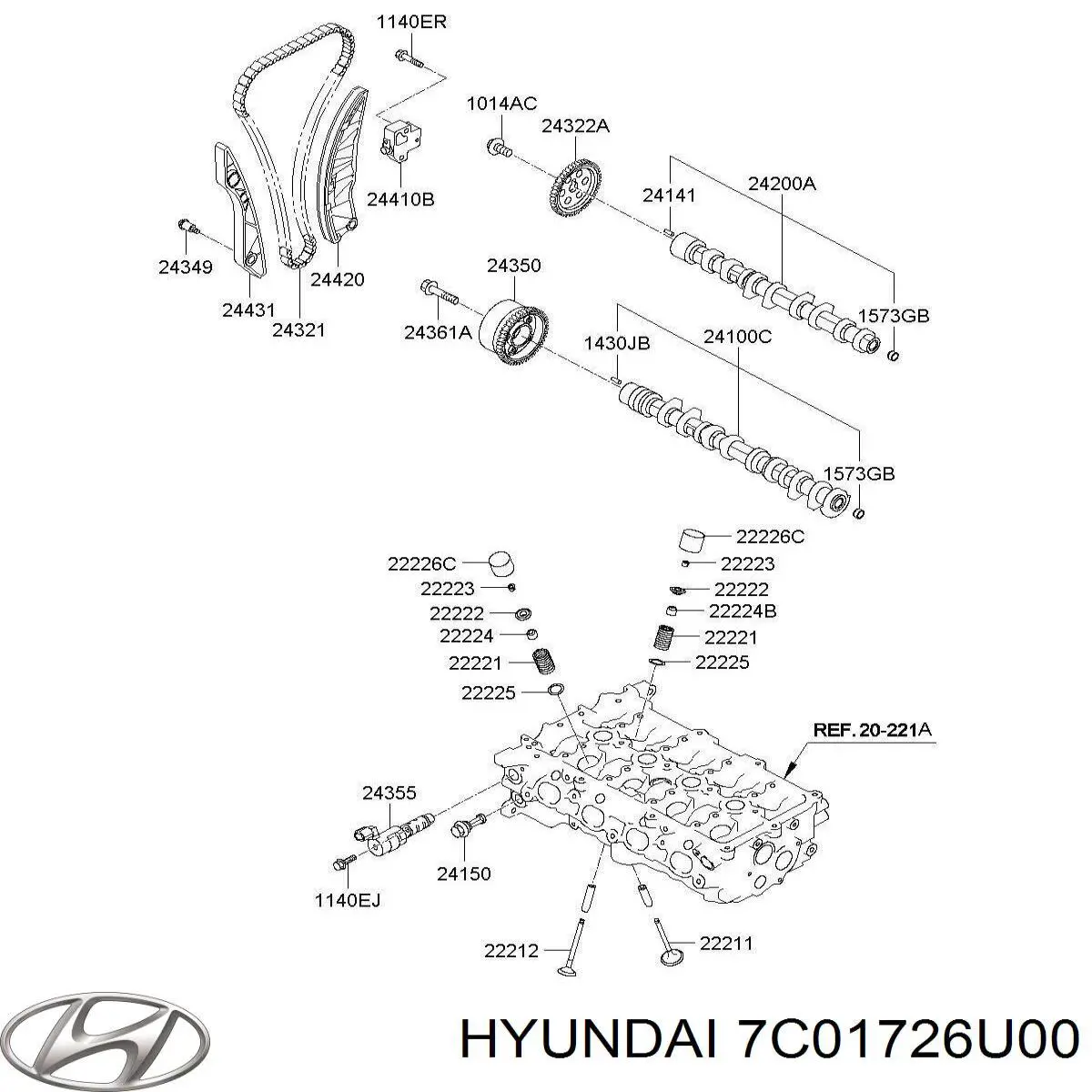 Árvore distribuidora de motor 7C01726U00 Hyundai/Kia
