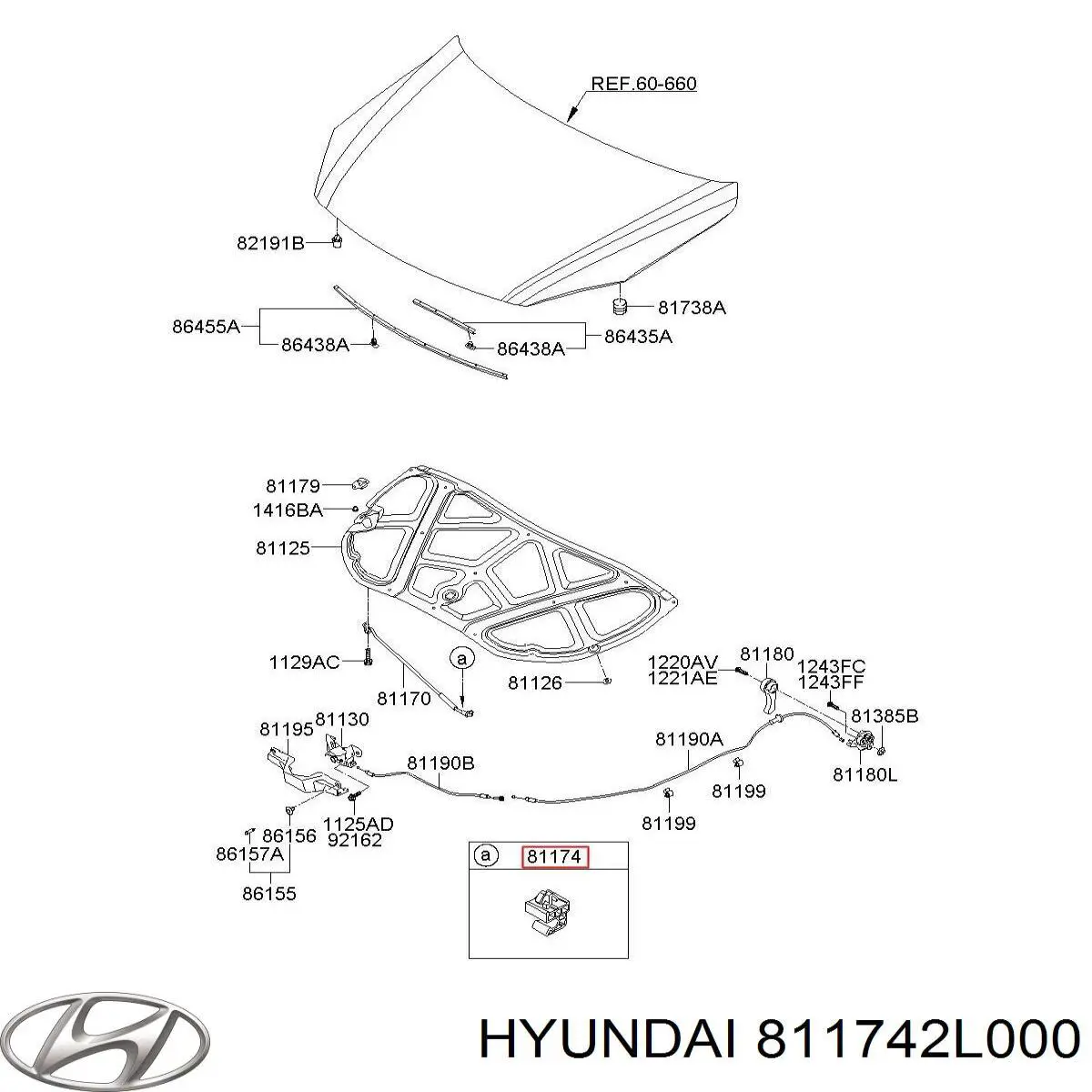 811742L000 Hyundai/Kia фиксатор упора капота