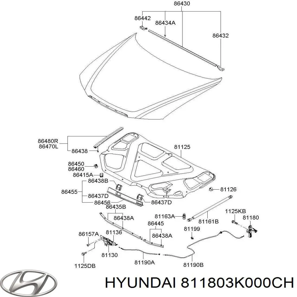 811803K000CH Hyundai/Kia Ручка открытия капота