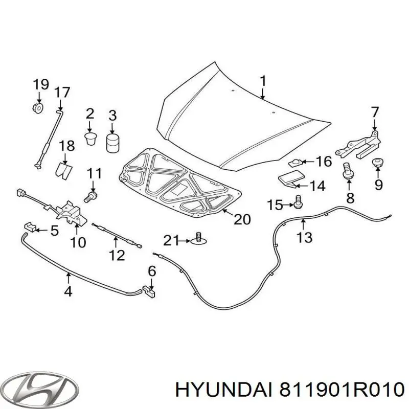 Трос открывания капота передний на Hyundai Accent SB