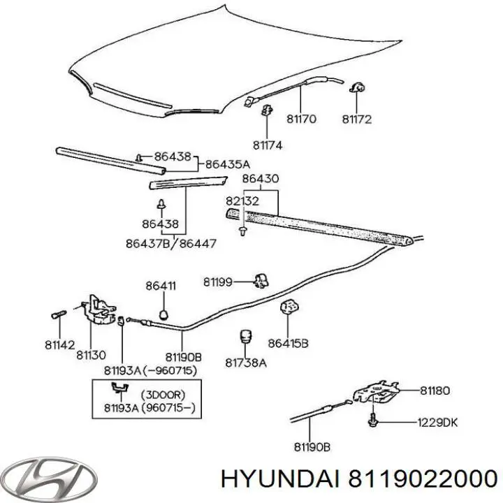 8119022000 Hyundai/Kia трос открывания капота