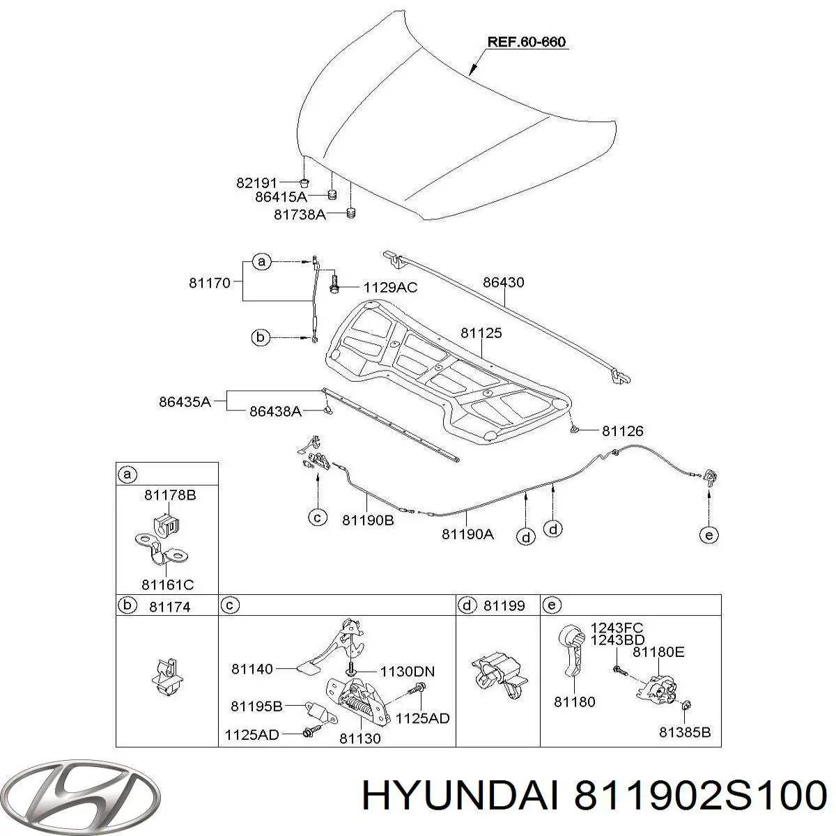 811902S100 Hyundai/Kia трос открывания капота