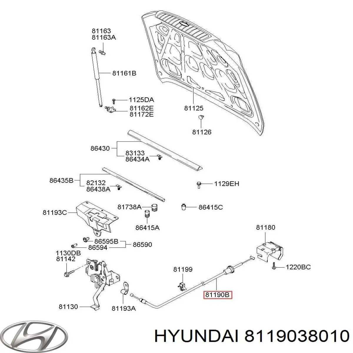 8119038010 Hyundai/Kia трос открывания капота