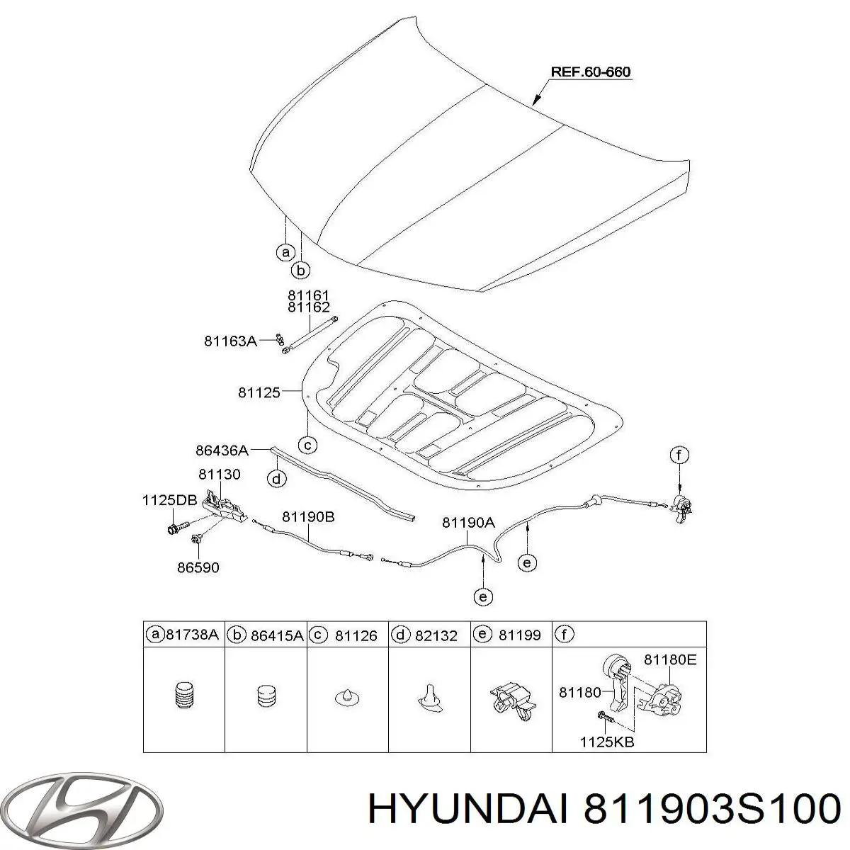 811903S100 Hyundai/Kia трос открывания капота передний
