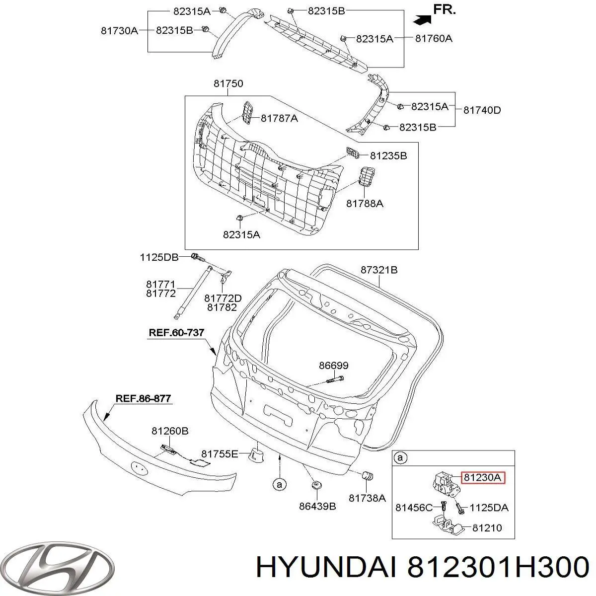 Fecho de tampa de porta-malas (de 3ª/5ª porta traseira) para Hyundai Ix35 (LM)