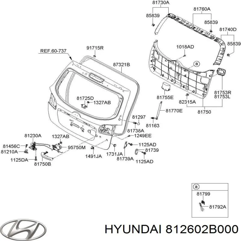 812602B000 Hyundai/Kia puxador externo de tampa de porta-malas (de 3ª/5ª porta traseira)