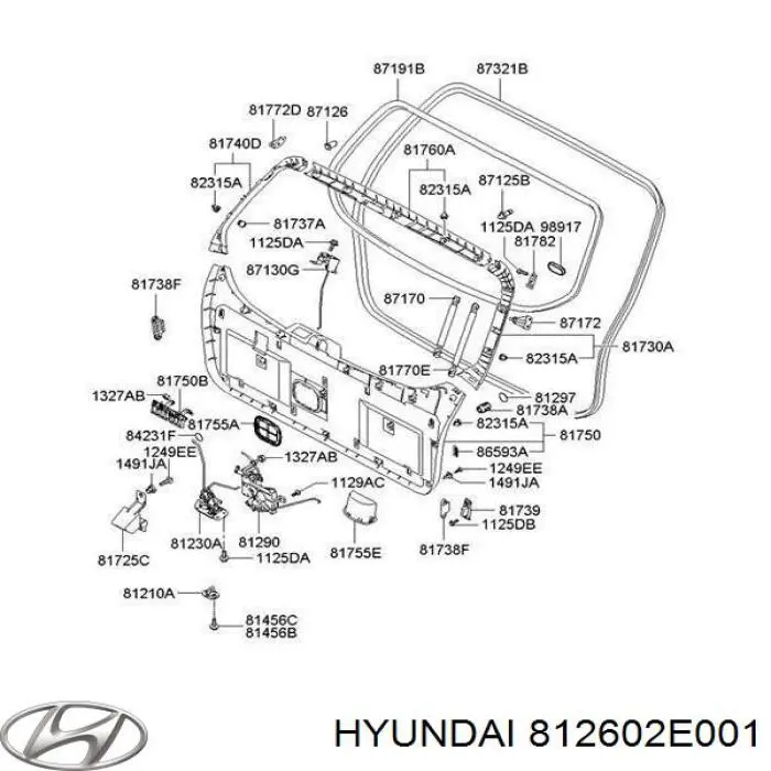 812602E001 Hyundai/Kia puxador externo de tampa de porta-malas (de 3ª/5ª porta traseira)