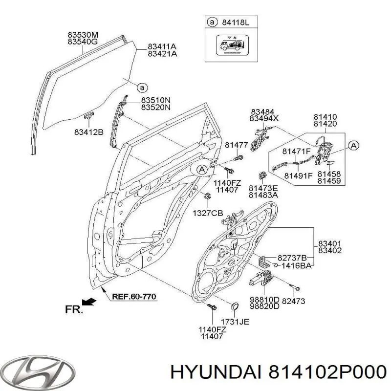 814102P000 Hyundai/Kia fecho da porta traseira esquerda