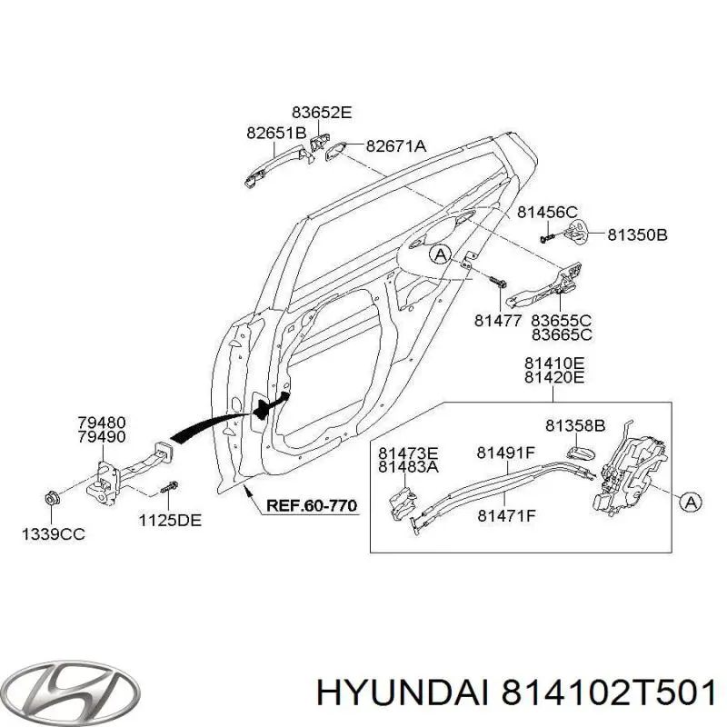 814102T501 Hyundai/Kia Замок двери задней левой