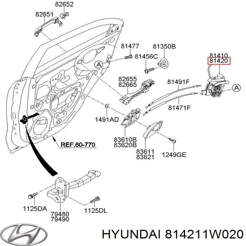 Замок задней двери, правой Hyundai/Kia 814211W020 цена, от 40.36 USD