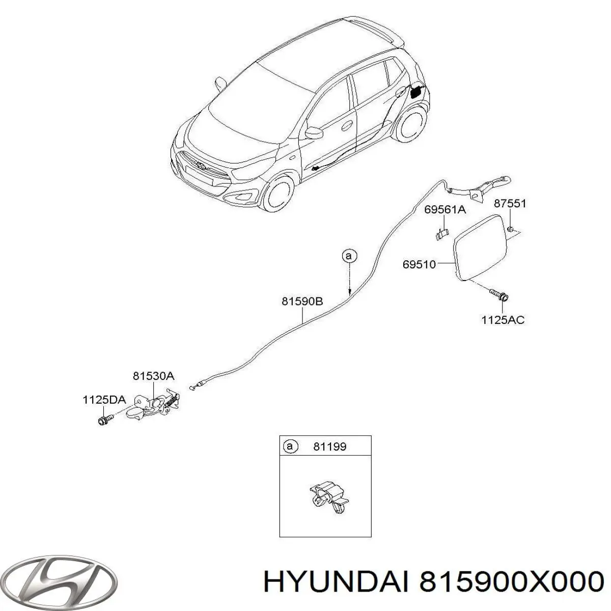 Cabo de abertura do alcapão do tanque de combustível para Hyundai I10 (PA)