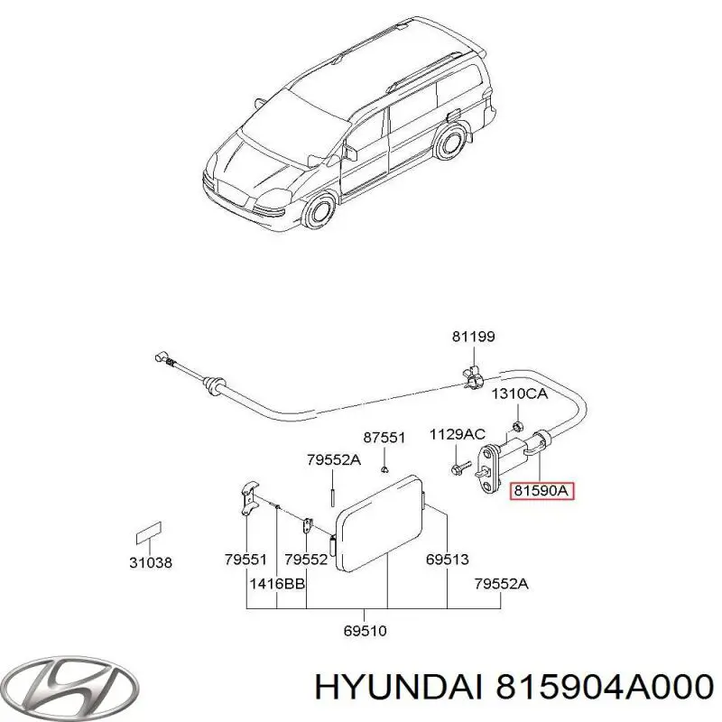 Трос открывания лючка бензобака Hyundai/Kia 815904A000 цена, от 19.92 USD