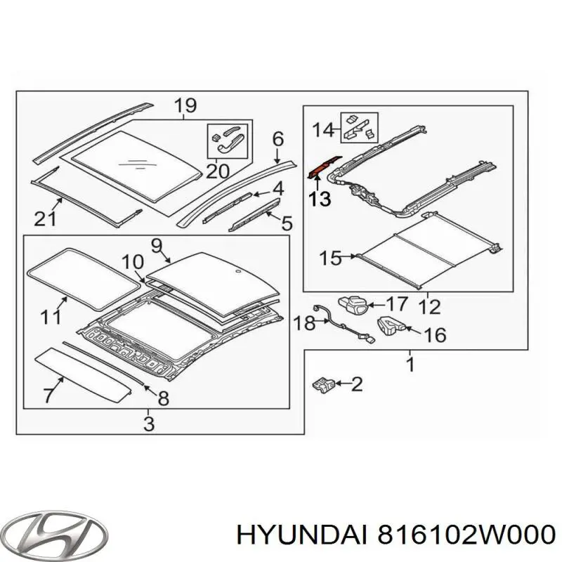 Крышка люка крыши 816102W000 Hyundai/Kia