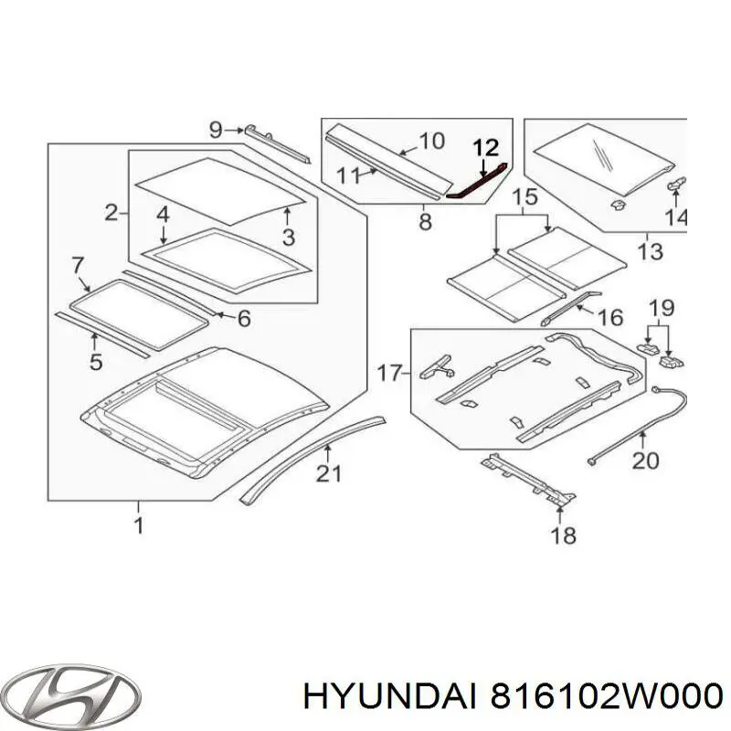 Стекло крыши Hyundai/Kia 816102W000 цена, от 523.20 USD